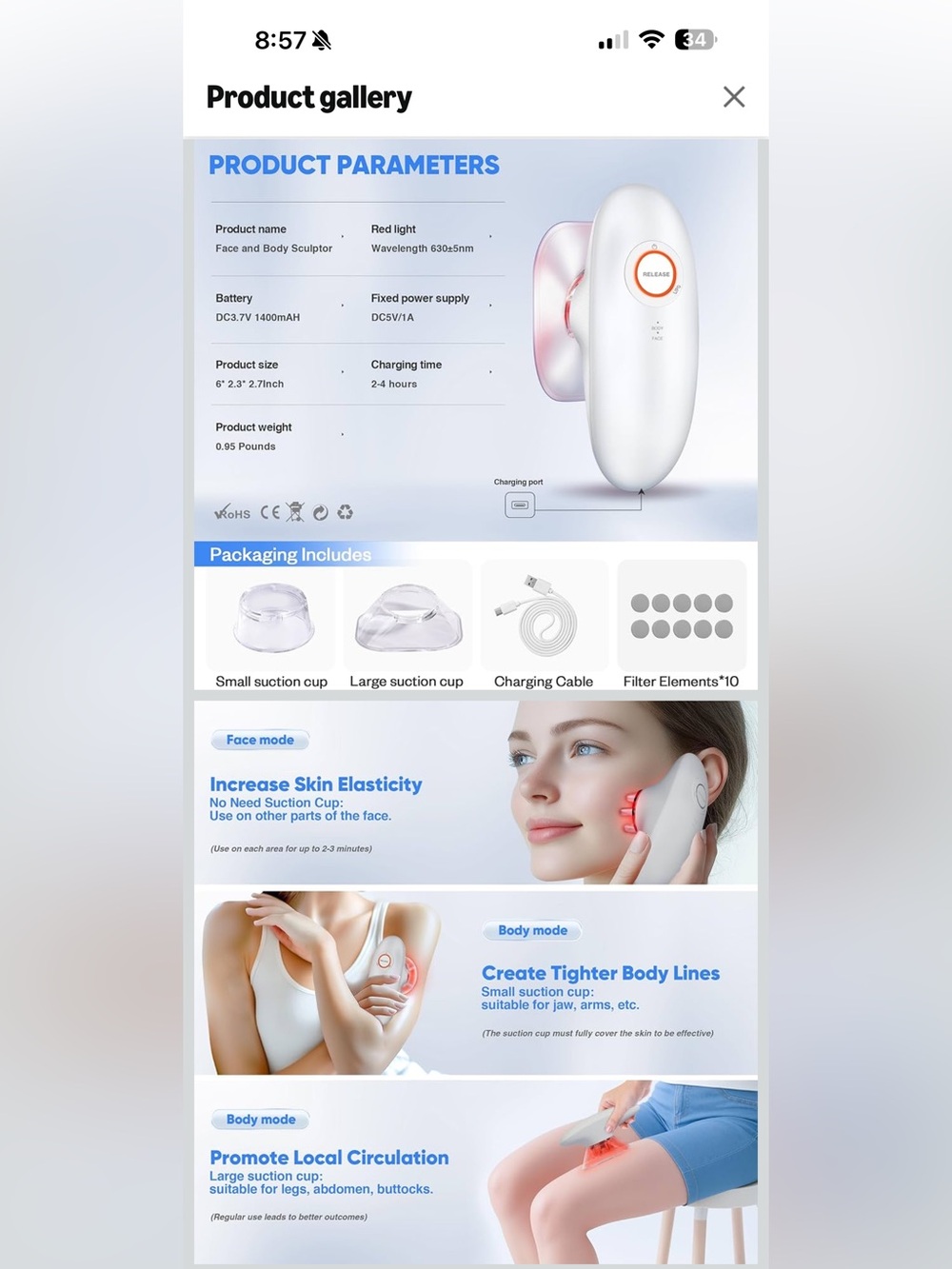 Facial & Body Sculpting Massager - White - Picture 4 of 9